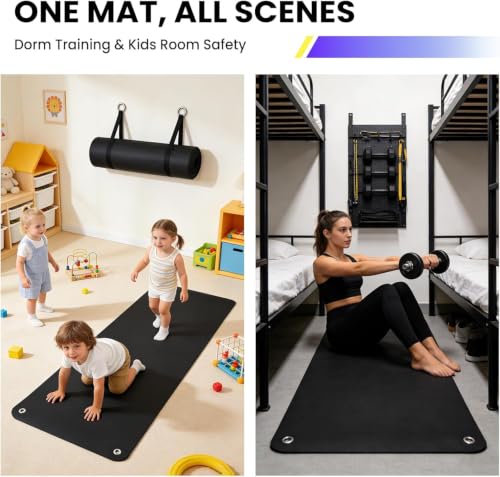 Garvee Hanging Exercise Mat, 71x24 / 56x24 Inch PVC Fitness & Yoga Mat for Group Classes, 5mm Thick with Reinforced Holes, Commercial Grade Gym Mat, Black/Blue/Multicolor - color: 71*24black