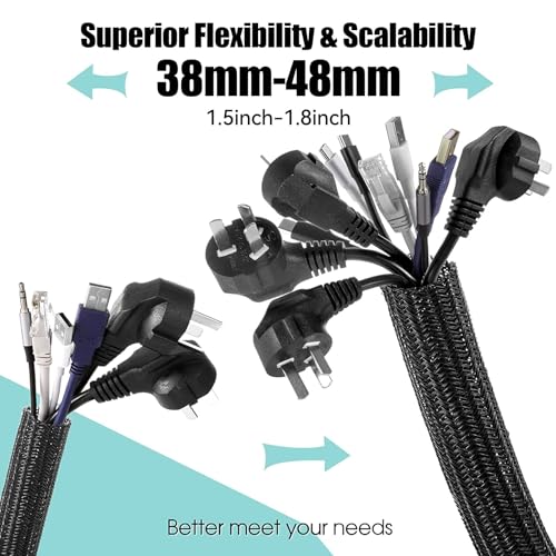 AGPTEK Cable Sleeve, 2Pack 5ft - 1.8 inch Cable Management Desk Cord Cover Organizer Wire Hider for Home Office Computer TV Wire Loom Tubing Pet Proof Cord Protector from Cat Dog Chewing, Black - color: Black, size: 1.8"-10ft
