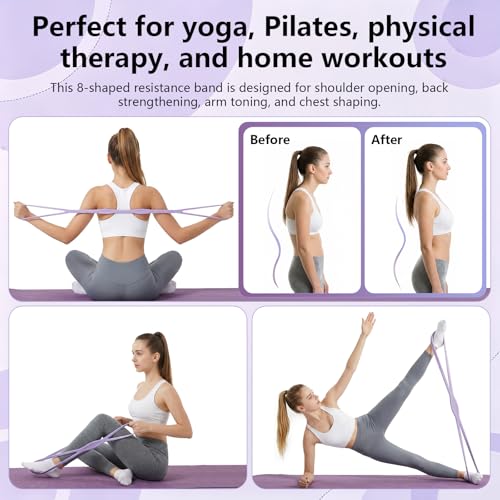 Figure 8 Resistance Band, Figure 8 Resistance Bands for Women Men,Resistance Band Figure for Working Out, Non-Slip Handles, Home Gym, Yoga & Physical Therapy - color: 15 LBS Purple