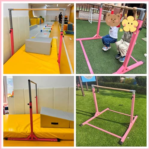 Gymnastic Kip Bar for Kids Training Horizontal Bars for Home Ages 3-15 Adjustable Height Non-Slip Gym Equipment Indoor with Rings