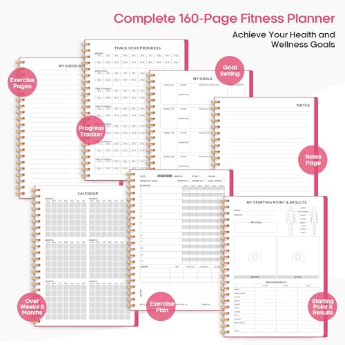 Fitness Workout Journal for Women & Men, A5(5.5" x 8.2") Workout Log Book Planner for Tracking, Progress, and Achieving Your Wellness Goals-Berry Pink - color: i.Berry Pink