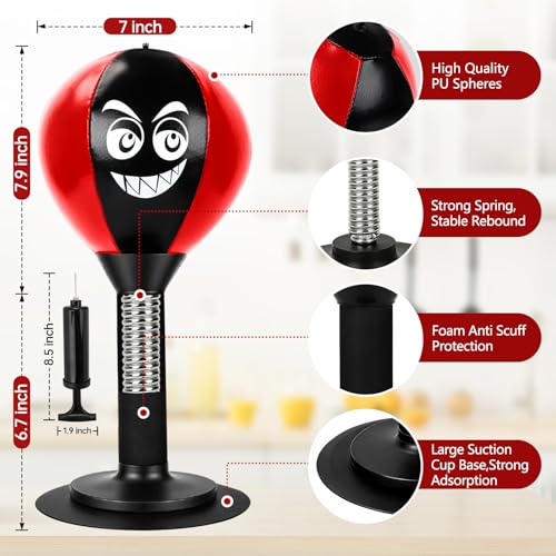 Desktop Punching Bag - Stress Relief, Suction Cup Design for Office Table and Counters, Heavy Duty Stress Relief Ball, Fun Gifts Suitable for All Ages - color: Black Red