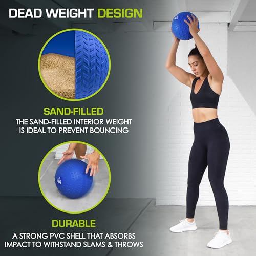 ProsourceFit Slam Medicine Balls 5, 10, 15, 20, 25, 30, 50lbs Smooth and Tread Textured Grip Dead Weight Balls for Strength and Conditioning Exercises, Cardio and Core Workouts - color: Blue, size: 15 lb