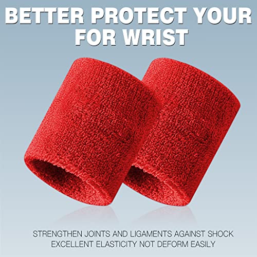 BEACE Sweatbands Sports Wristband for Men & Women - Moisture Wicking Athletic Cotton Terry Cloth Sweatband for Tennis, Basketball, Running, Gym, Working Out - color: Red/White/DP Blue