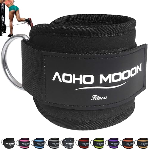 AOHO MOOON Ankle Strap (1 Pieces) for Cable Machine Women - Gym Workout Leg Strap, Premium Padding Ankle Cuffs, Glute Kickback Exercises Equipment, Pulley Attachment, One Size Fit All - color: Black