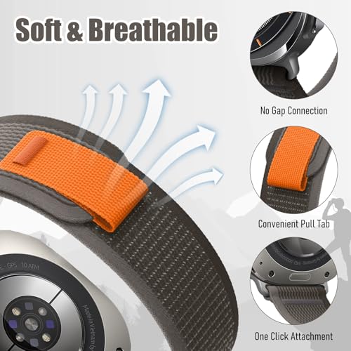 Trail Band for Samsung Galaxy Watch Ultra Bands 47mm Men/Women,Rugged Fabric Nylon Alpine Sport Loop Strap for Samsung Galaxy Watch 7 Ultra Band 47 mm 2024 Breathable Replacement Wristband - color: Dark Grey