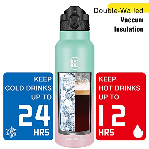 Han's Bottle Sports Water Bottle - 24 Oz, Straw Lid, Leak Proof, Vacuum Insulated Stainless Steel, Double Walled, Thermo Mug,Bubble Gum - color: Bubble Gum, size: 24 Ounces