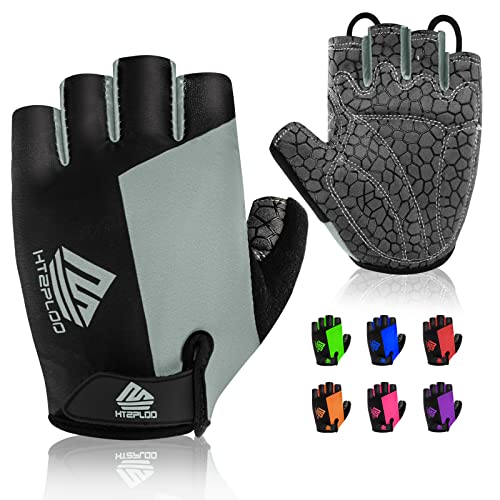 Bike Gloves for Men Women with Anti-Slip Shock-Absorbing Pad, Light Weight Half-Finger Cycling Gloves - color: Black&gray, size: Large