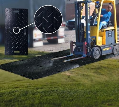 Mytee Products 4Pcs 2' x 4' Ground Protection Mats w/ 6 Pcs Single Connectors - Double Sided Diamond Plated Tread Design High Density Polyethylene Mat, Easily Supports 20 Ton Loads on Lawns, Dirt - size: 4 - Pack