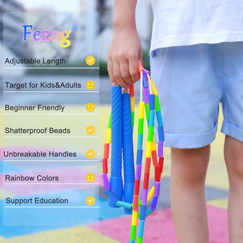 2 PACK 16.5FT Double Dutch Jump Ropes for Adults Kids, Rainbw Long Jump Rope, 1” Beaded Jump Rope for Fitness, Segmented Skipping Ropes for Exercise Training, Tangle-Free - color: Rainbow-2Pcs