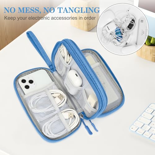 FYY Electronic Organizer, Travel Tech Pouch Bag, Cable Organizer Cyan | Wrist Strap, Waterproof, Double Layers Portable Electronics Travel Carrying Case for Cord, Charger, Daily Business Trips Use - color: Cyan, size: Small