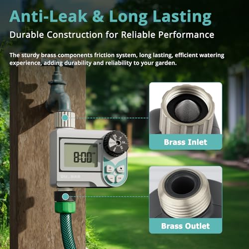 QUOBAS Low Pressure Water Timer, Weekly Sprinkler Timer for Garden Hose | Programmable Hose Timer with Brass Inlet & Outlet, Zero Pressure Water Timer for Rain Barrel, Rain Delay/Manual/Auto Modes - size: Weekly Program 1 Zone