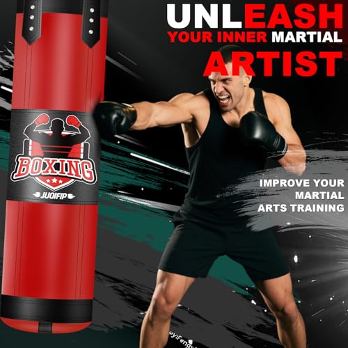 Punching Bag Set for Adults, 4FT Heavy Boxing Bag Set with 12 OZ Boxing Gloves, Suitable for MMA Karate Kickboxing Boxing Muay Thai Training at Home or Gym - Unfilled Heavy Bag - color: Red