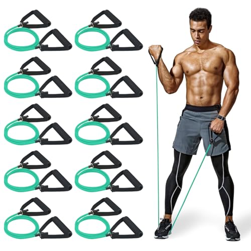 10-Pack Bulk Resistance Bands with Handles, Same Resistance Level, for Resistance Training, Physical Therapy, Home Workouts, Fitness & Pilates - color: Green 15-20LBS