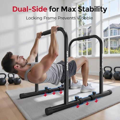 Sportsroyals Adjustable Dip Bar Station, Heavy Duty Parallette & Parallel Bars, 400LBS Stable Dip Stands for Home Gym, Calisthenics & Upper Body Workout Equipment - color: red