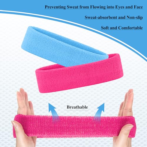 6pcs 80s Headbands for Women, Terry Cloth Sports Headband Neon Sweatbands 80s 90s Party Costume Accessories for Retro Party Decorations Gym Yoga Tennis Running Fitness