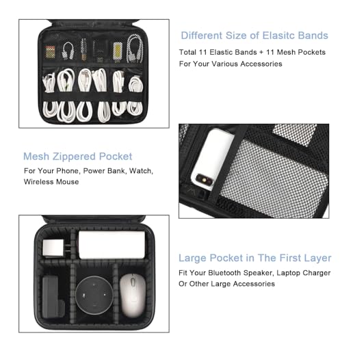 MATEIN Cable Organizer Bag, Travel Electronic Storage Cord Organizer Box | Tech Bag for Travel, Waterproof Charger Storage, Double Layer, Carrying Case for Cord, Shockproof, Portable, DJ Gifts, Black - color: Black, size: Medium