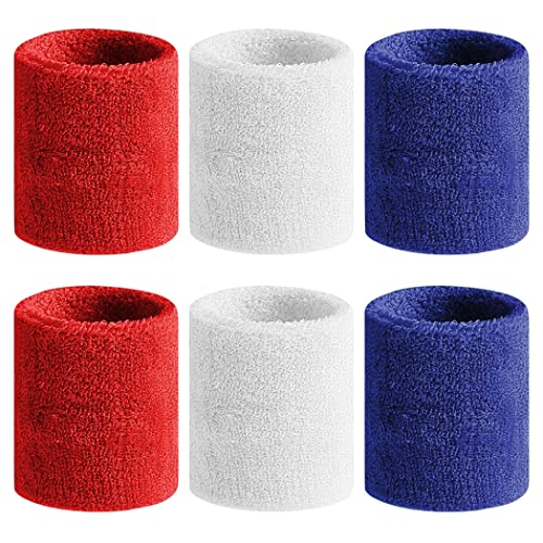 BEACE Sweatbands Sports Wristband for Men & Women - Moisture Wicking Athletic Cotton Terry Cloth Sweatband for Tennis, Basketball, Running, Gym, Working Out - color: Red/White/DP Blue