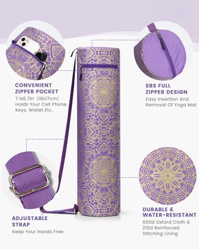 Gonex Yoga Mat Bag with Full-Zip Design, Fits Most Mats | 600D Oxford Fabric, Wet Pocket, Front Zip Pocket, Adjustable Strap, Fits Mats up to 26" - color: Royal Purple