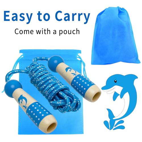 EGOSKY Jump Rope Kids, 7.2ft Children Adjustable Cotton Skipping Rope with Wooden Handle for Boys Girls Fitness Outdoor Activity - color: Blue
