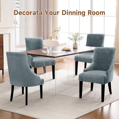Velvet Wingback Dining Chair Cover Soft Stretch Accent Chair Cover Slipcover Thick Plush Wing Back Chairs Covers Furniture Protect Washable Chairs Protector Covers for Dining Room (Silver Grey, 2) - color: Silver Grey