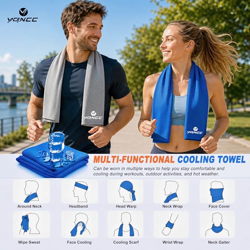 YQXCC 4 Pack Cooling Towels 40"x12", Cold Cool for Neck & Face | Cooling Neck Wraps, Soft Breathable Microfiber Chilly Towels, Ideal for Gym, Yoga, Golf, Running, Camping & Hot Weather - color: Dark Blue*2 + Light Gray*1 + Dark Gray*1