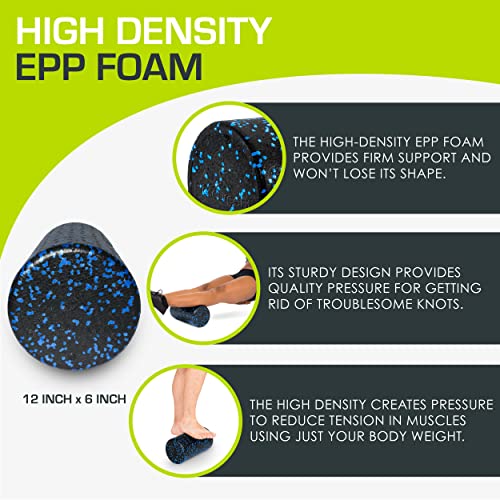 ProsourceFit High Density Foam Rollers 12 - inches long, Firm Full Body Athletic Massage Tool for Back Stretching, Yoga, Pilates, Post Workout Muscle Recuperation, Black/Blue - color: Black/Blue, size: 12"H x 6"D