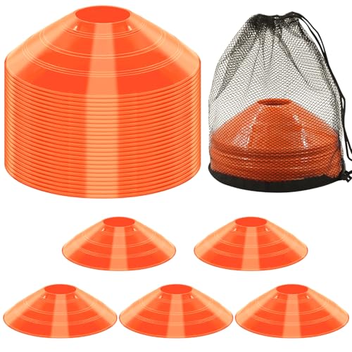 60/30 Pack Soccer Training Cones - Agility Cones with Carry Bag, Sturdy Disc Cones for Sports Training, Soccer, Football, Basketball, Indoor Outdoor Sports, Festive Events, Field Cone Markers - color: Orange- 30 Pack