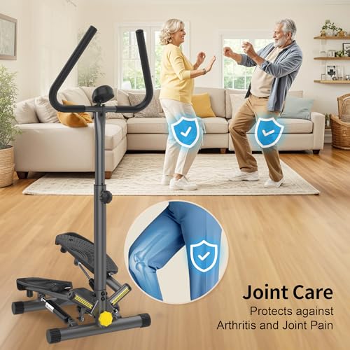 ZIWWVY Stepper Machine with Resistance Bands, Mini Stepper with 300LBS Weight Capacity, Twist Stepper for Full Body Workout, Adjustable Step Height, Smooth and Quiet, Step Machine for Men Women - style: Handlebar Model
