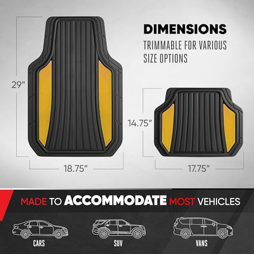 Motor Trend ChromeTech Car Floor Mats Full Set - Durable Rubber Floor Mats for Cars with Two Tone Accent, All Weather Interior Protection for Front and Rear with Non-Slip Backing, Black/Gold - color: Black & Gold