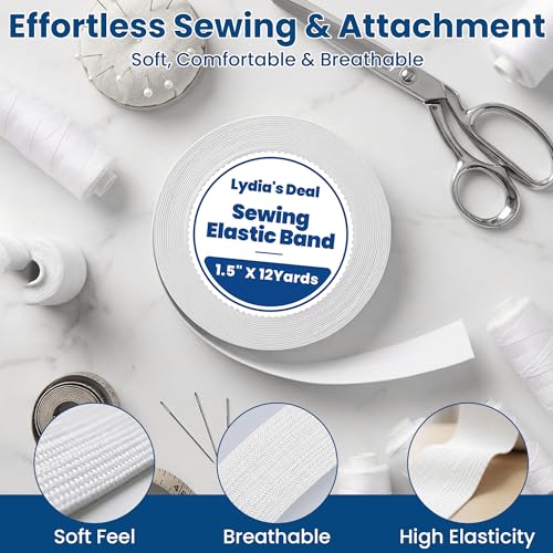 Elastic Band for Sewing 1.5 Inch x 12 Yards, Soft Knit Elastic Band with High Elasticity for Waistbands, Pants, Sewing, Crafts & DIY, White - color: White, size: 1.5 Inch * 12 Yards
