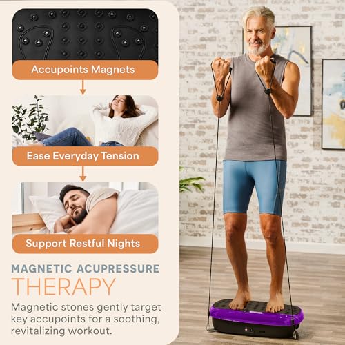 Lifepro HexaPlate Lite Vibration Plate Exercise Machine — Magnetic Acupoints, 99 Speeds & 10 Presets Vibration Platform Machine with Resistance Bands — Vibrating Plate for Lymphatic Drainage & Toning - color: Purple