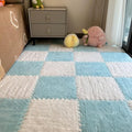 12Pcs Plush Foam Floor Mat,Plush Interlocking Carpet Tiles,Anti-Slip Square Puzzle Floor Mat,EVA Foam Area Rugs for Bedroom Playroom (White+Blue) - color: White+blue