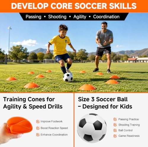 Soccer Goal, Kids Soccer Goals for Backyard Set- 2 Pack of Portable Pop Up Soccer Nets with Ball,Cones,Soccer Training Equipment for Toddler,Youth Outdoor Backyard Game - color: Orange Black, size: 6x4 FT