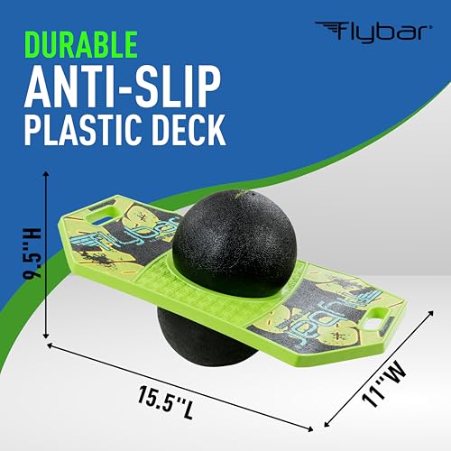 Flybar LED Pogo Trick Ball for Kids Balance Bounce Board w/Anti-Slip Deck - color: Trickboard - Green Mean