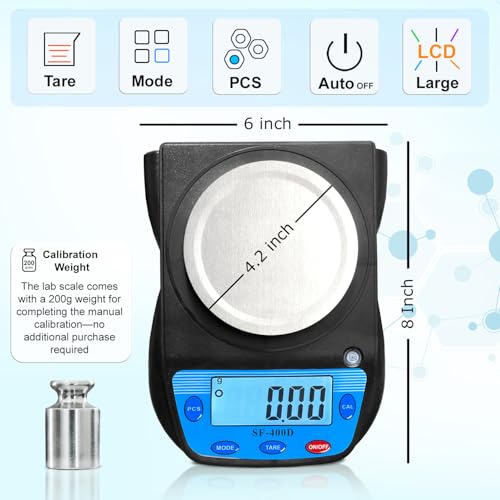 600g x 0.01g Science Digital Scale Lab Balance Gram Scale 6 Units Accuracy Electronic Laboratory Scale Chemistry, Jewelry, Carats, Ounces, Grams, Calibration Weight and Adapter Included