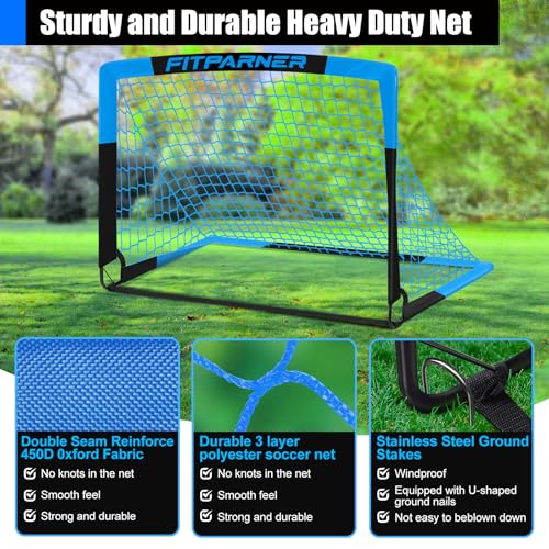Kids Soccer Goals for Backyard Set - 2 Pack of Portable Pop Up Soccer Nets with Ball,Cones,Complete Training Equipment Kit for Toddler,Youth,Kids Age 3-14,Outdoor Sports Game - color: Blue Black, style: 6x4 FT