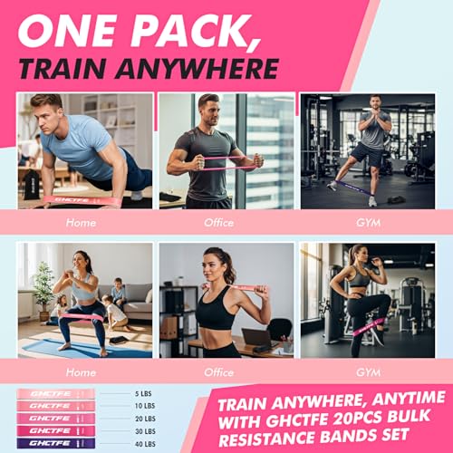 20/100PCS Resistance Bands Bulk Set for Trainers, Small Groups & Fitness Classes, Mini Bands for Glutes, Legs, and Core Workouts, Loop Exercise Bands with Storage Bag, Gift for Workout Buddies - color: Pink gradient-20PCS