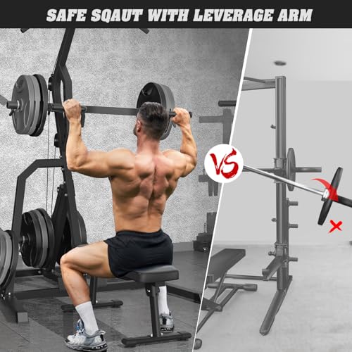DONOW Leverage Gym Home Gym System Workout Station with LAT Pulldown | Upgraded Weight Plate Holder No Slide Off, Multi Function Squat Rack and Pulley System, US Team Service, 6 US Warehouses - color: Black