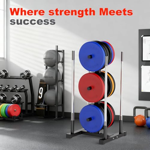FAHKNS 660LB Olympic Weight Plate Rack, Heavy Duty Weight Tree Holder | Wide Reinforced Base, Space Saving Design, Vertical Barbell Storage, Perfect for Home Gym Plates