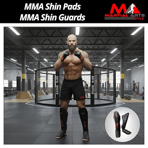 Muay Thai Shin Guards, Shin Pad for Martial Arts, Kick Boxing Leg Instep Protection Pads for Sparring, MMA Kickboxing Taekwondo Professional Training Equipment Gear - size: Large