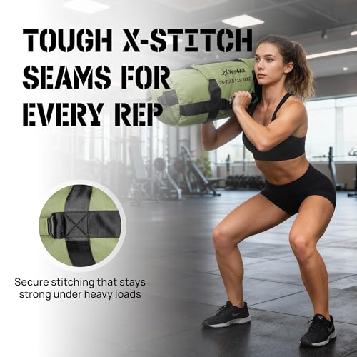 Yes4All Sandbags for Working Out, Adjustable Sand Bags for Weight Training with Handles, Multiple Colors & Sizes 5-200lbs - color: C. Army Green - L (50 -125 Lbs)