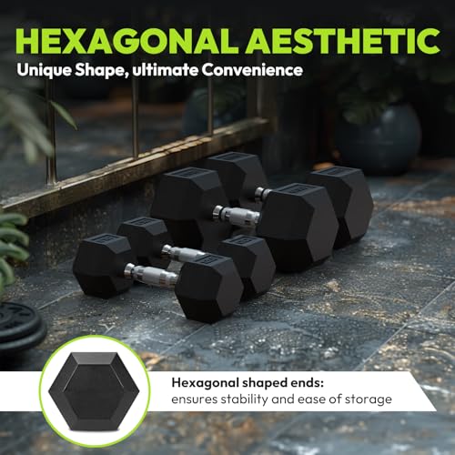 Hex Dumbbell Sets, 90-640 lb Rubber Encased Exercise & Fitness Dumbbells Set, Hand Weight for Strength Training, Weight Dumbbells - size: 360 lb Set (Pair of 15, 20, 25, 30, 40, 50 lb)