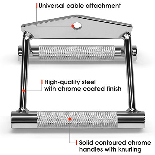 Yes4All Cable Machine Attachment, Double D Handle & Tricep Rope Cable Attachment, Weight Machine Accessories Load 880 LB for Home Gym - color: A. Double Row Chrome