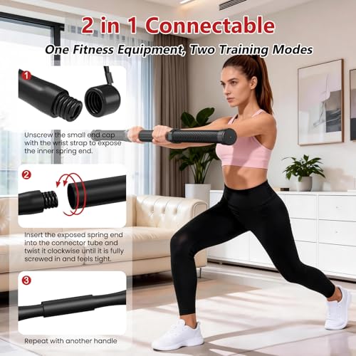 DERACY Pair of 2-in-1 Cordless Battle Ropes, Ropeless Battle Ropes for Home Gym, Portable Battle Rope, Home Workout Equipment for Men Women (Black) - color: Black
