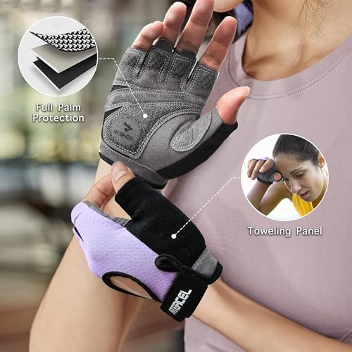 ATERCEL Weight Lifting Gloves Full Palm Protection, Workout Gloves for Gym, Cycling, Exercise, Breathable, Super Lightweight for Mens and Women - color: Violet, size: Medium