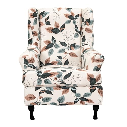 NILUOH Wingback Chair Slipcover 2-Piece Stretch Wingback Chair Sofa Slipcover Armchair Cover Printed Furniture Protector Couch Soft with Elastic Bottom for Living Room - color: Flower 1