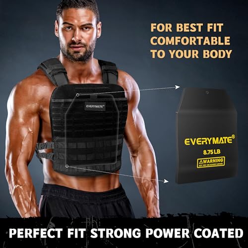 EVERYMATE Tactical Weighted Vest Plates – 3.75/5.75/8.75/14.5/19.75LB Pairs – Insert Weighted Vest Plates- Contoured Ergonomic Fit – WODs, Strength Training, Running, Weight Plates for Vest - color: 8.75LB*2, size: Curved