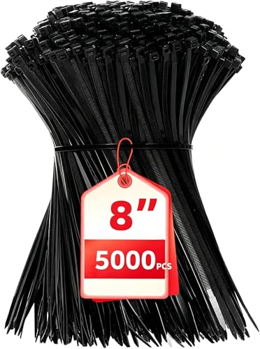 Zip Ties 8 inch, 5000 Pack Black Zip Ties, Self-Locking Nylon Cable Ties with 40 lbs Tensile Strength,Wire Ties for indoor and outdoor use. - color: Black, size: 8"(5000 Pack) 40 Lb