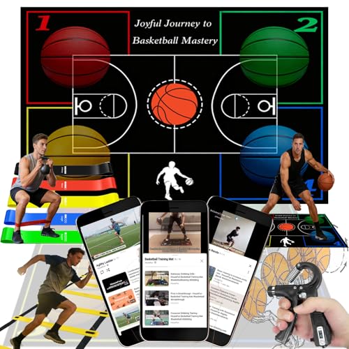 Basketball Training Equipment, Practice Training Mat, Dribble Trainer | Includes Basketball Training Mat, Agility ladder, Grip Strengthener, Resistance Bands, Improve Speed, Strength, ordination - color: Black (3D-Muster), size: 47"*35"
